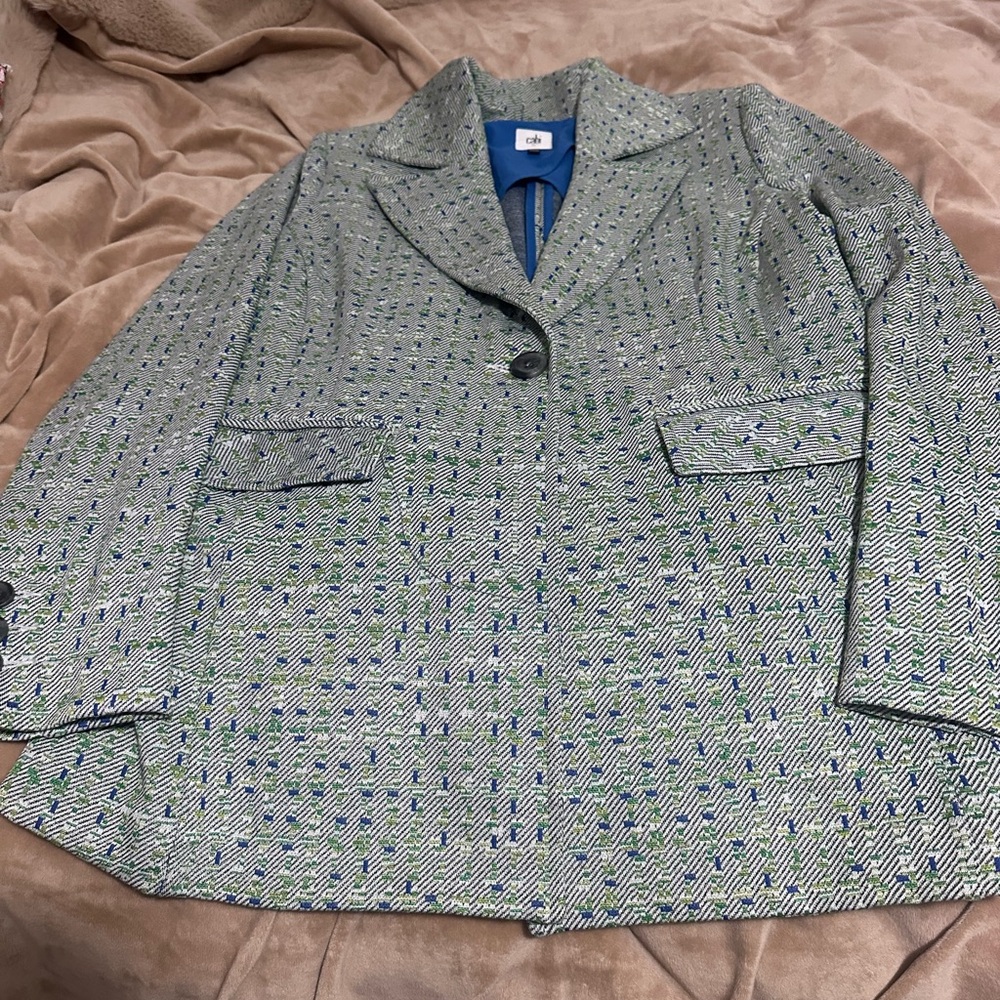 CAbi Green Tweed Patterned Blazer M